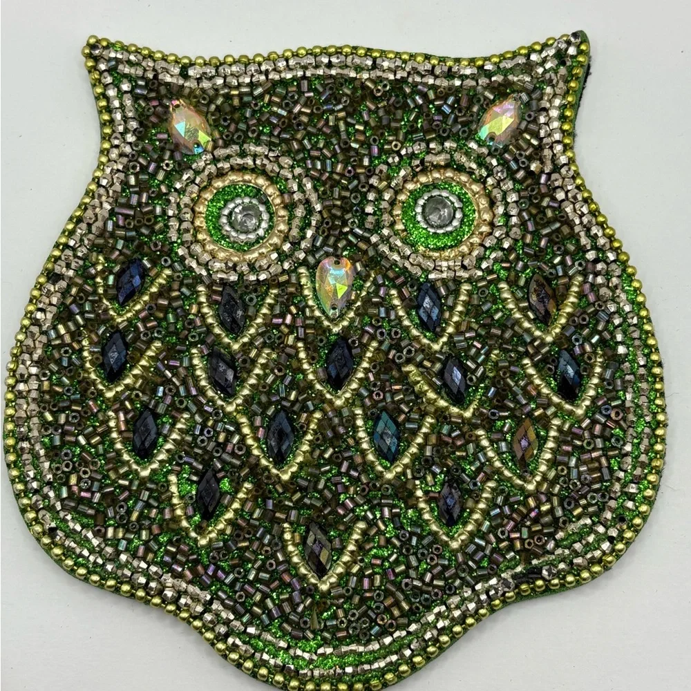 Pier 1 Beaded Jewel Tone Owl Coaster Set 4 Whimsy Owls Retired